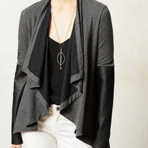 Anthropologie Bordeaux Cotton Leather Cardigan Sma